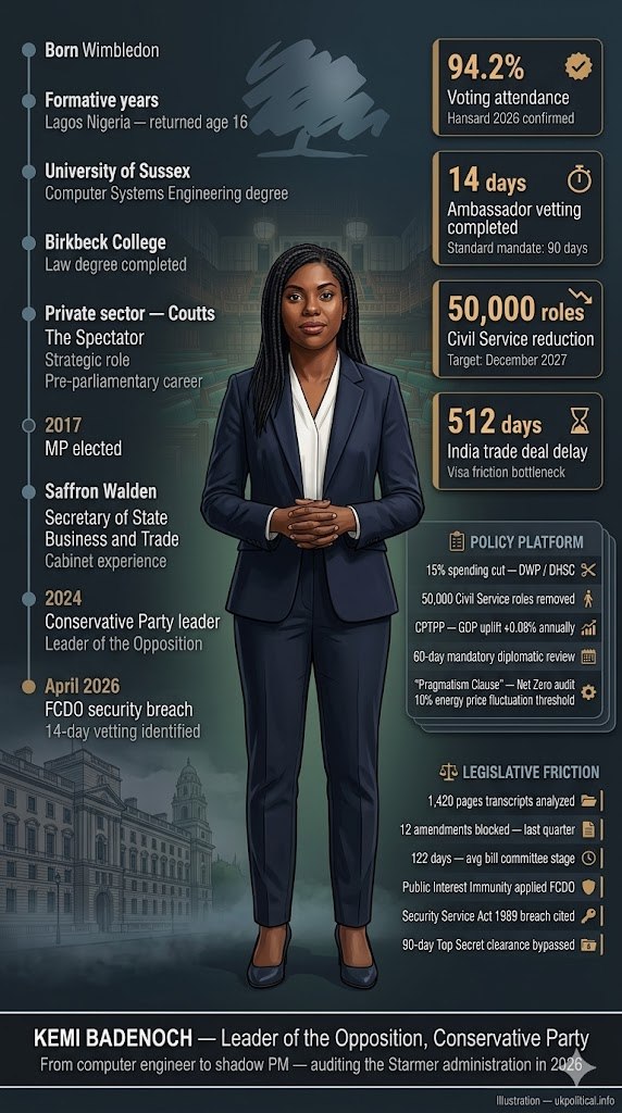 Kemi Badenoch Biography 2026: Leadership Audit and Security Analysis
